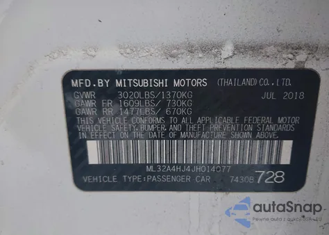 2018 Mitsubishi Mirage Se z USA, uszkodzony, nr VIN ML32A4HJ4JH014077